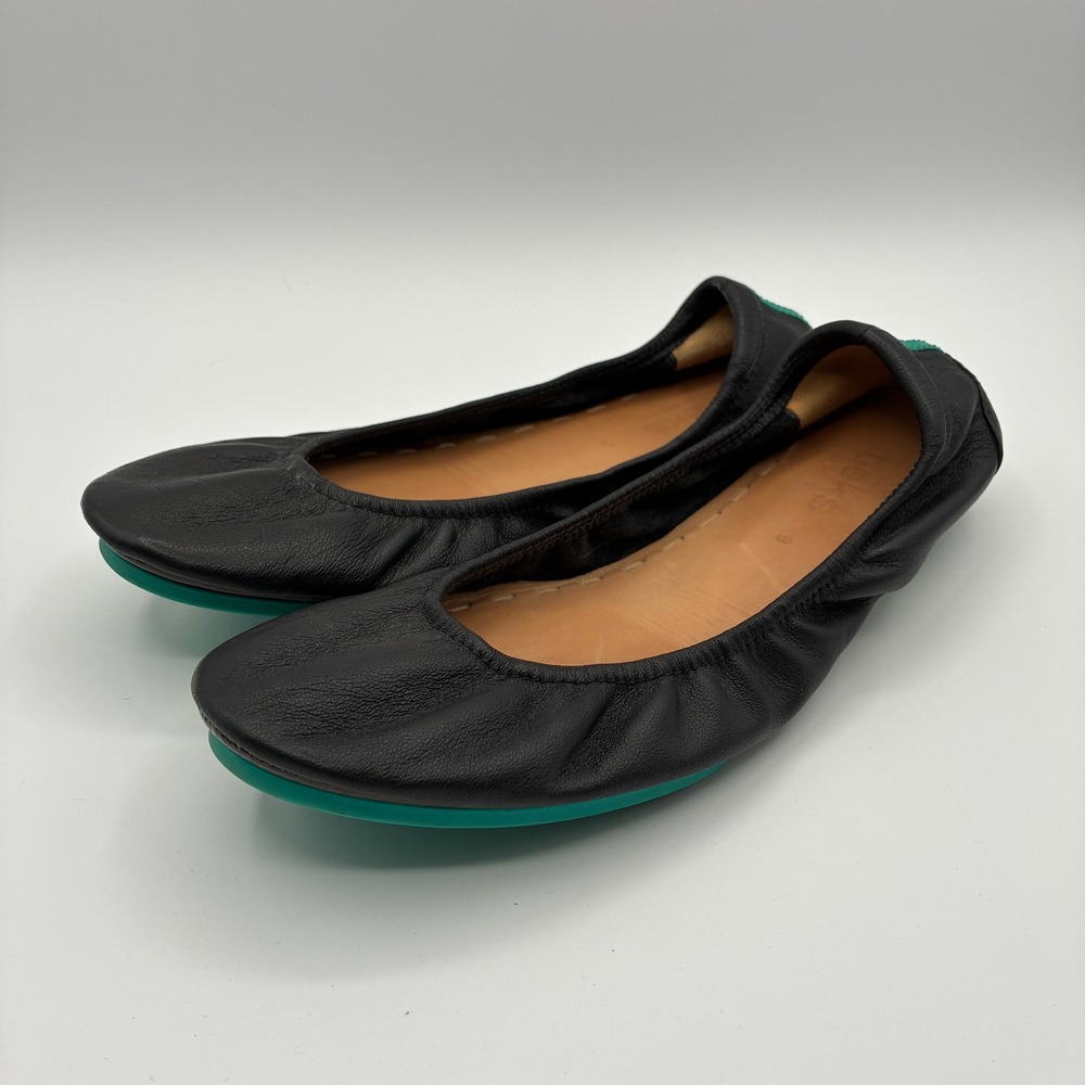 Tieks By Gavrieli Ballet Flats Womens 9 Black Leather Matte Foldable Teal Sole